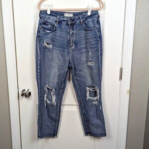 PACSUN | Blue Distressed High Waisted Mom Jeans Size 30
